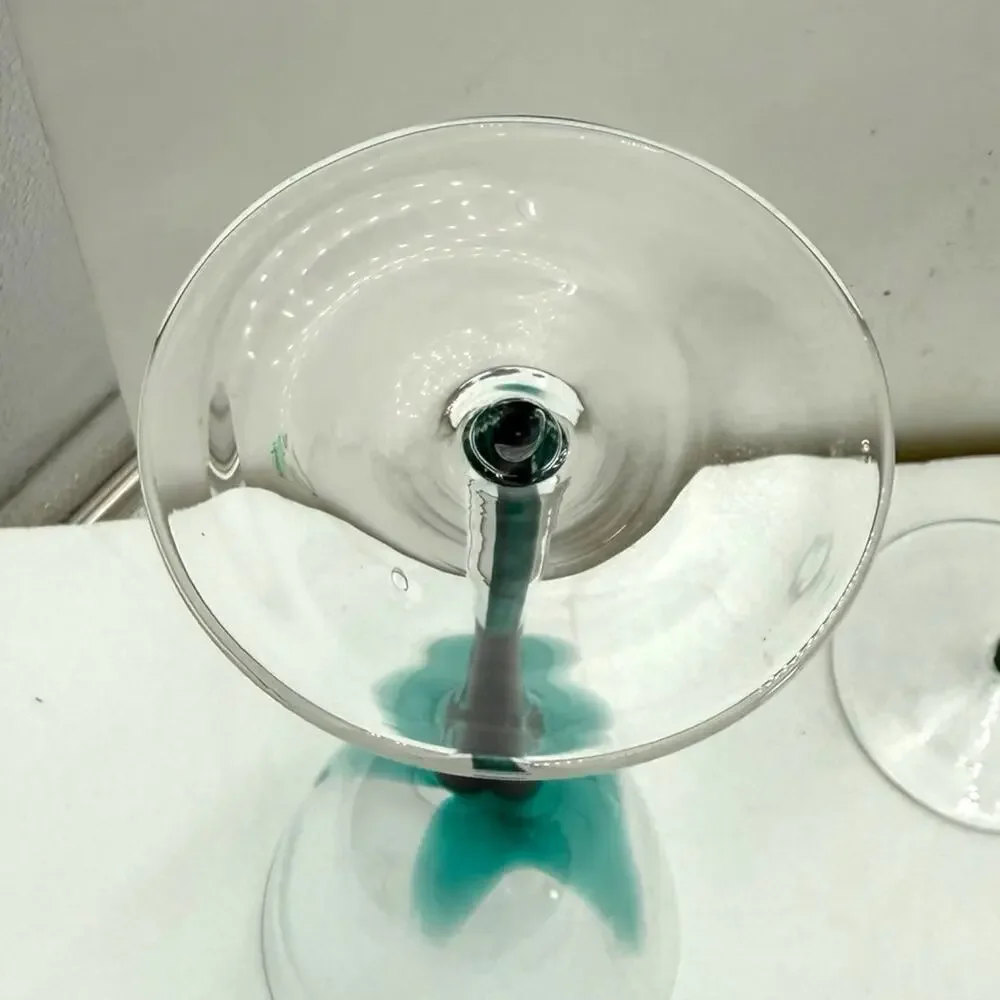 Pier 1 Emmie Crystal Wine‎ Glass Hand Blown Dark Green Filament Stem Barware 9”